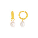 14k Yellow Gold Small Hoop Earrings with Pearls-1