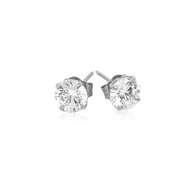14k White Gold Stud Earrings with White Hue Faceted Cubic Zirconia - 0