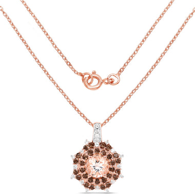 18K Rose Gold Plated 1.61 Carat Genuine Morganite, Smoky Quartz and White Zircon .925 Sterling Silver Pendant - 0