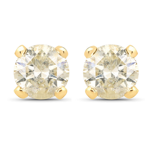0.98 Carat Genuine LB Diamond 14K Yellow Gold Earrings