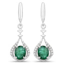 0.70 Carat Genuine Zambian Emerald and White Diamond 14K White Gold Earrings-5
