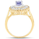 14K Yellow Gold Plated 2.16 Carat Genuine Tanzanite & White Topaz .925 Sterling Silver Ring-2