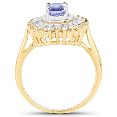 14K Yellow Gold Plated 2.16 Carat Genuine Tanzanite & White Topaz .925 Sterling Silver Ring - 0