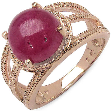 14K Rose Gold Plated 6.55 Carat Genuine Glass Filled Ruby .925 Sterling Silver Ring