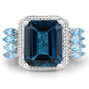 8.17 Carat Genuine London Blue Topaz and Swiss Blue Topaz .925 Sterling Silver Ring-3