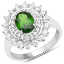 2.40 Carat Genuine Chrome Diopside and White Zircon .925 Sterling Silver Ring-1