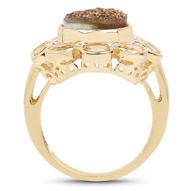 5.14 Carat Genuine Bronze Drusy and Citrine .925 Sterling Silver Ring - 0
