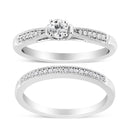 .925 Sterling Silver 1/3 Cttw Diamond Classic Engagement Ring Bridal Set with Milgrain (I-J Color, I3 Clarity) - Ring Size 7-1