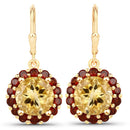 8.44 Carat Genuine Citrine and Garnet .925 Sterling Silver Earrings-1