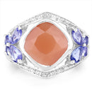 4.67 Carat Genuine Peach Moonstone and Tanzanite .925 Sterling Silver Ring-3