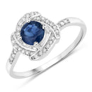 0.73 Carat Genuine Blue Sapphire and White Diamond 14K White Gold Ring-1