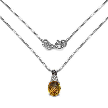 4.50 Carat Genuine Citrine, Champagne Diamond & White Diamond .925 Sterling Silver Pendant - 0