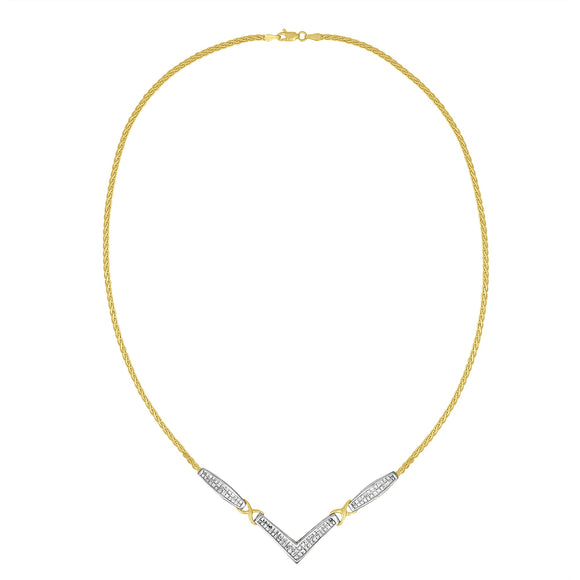 14K Yellow and White Gold 2.0 Cttw Princess Cut Diamond Flared and X-Station V Shaped 18â€ Franco Chain Statement Necklace (H-I Color, SI2-I1 Clarity)