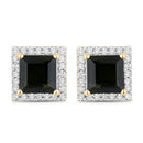 1.55 Carat Genuine Green Tourmaline and White Diamond 14K Yellow Gold Earrings-1