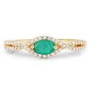 0.32 Carat Genuine Zambian Emerald and White Diamond 14K Yellow Gold Ring-3