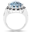 12.49 Carat Genuine Blue Topaz & Black Spinel .925 Sterling Silver Ring-2
