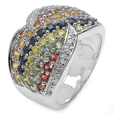 3.07 Carat Genuine Multi Sapphire .925 Sterling Silver Ring - 0
