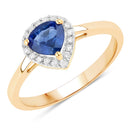 0.73 Carat Genuine Blue Sapphire and White Diamond 14K Yellow Gold Ring-1