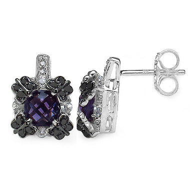 2.67 Carat Genuine Amethyst White Sapphire & Black Diamond .925 Sterling Silver Earrings - 0