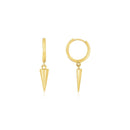 14K Yellow Gold Dangling Spike Drop Hoop Earrings-1