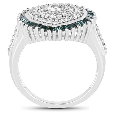 0.74 Carat Genuine White Diamond and Green Diamond .925 Sterling Silver Ring - 0