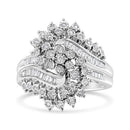 10K White Gold 1/2 Cttw Round and Baguette-Cut "S" Shaped Bypass Cocktail Ring (I-J Color, I1-I2 Clarity) - Size 7-2