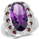 6.40 Carat Genuine Amethyst and Garnet .925 Sterling Silver Ring-1