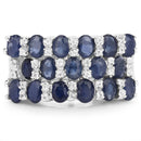 3.66 Carat Genuine Blue Sapphire and White Topaz .925 Sterling Silver Ring-3
