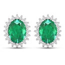 2.66 Carat Genuine Zambian Emerald and White Diamond 14K White Gold Earrings-1