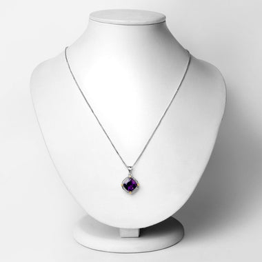 3.20 Carat Genuine Amethyst and White Diamond 18K Yellow Gold with .925 Sterling Silver Pendant - 0