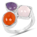 5.21 Carat Genuine Rose Quartz, Carnelian And Charolite .925 Sterling Silver Ring-1