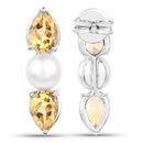 2.78 Carat Genuine Citrine and Pearl .925 Sterling Silver Earrings-3