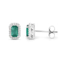 0.91 Carat Genuine Zambian Emerald and White Diamond 14K White Gold Earrings-2