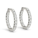 14k White Gold Two Sided Prong Set Diamond Hoop Earrings (3 1/2 cttw)-1