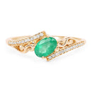 0.51 Carat Genuine Zambian Emerald and White Diamond 14K Yellow Gold Ring-3