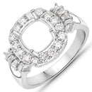 0.73 Carat Genuine White Diamond 14K White Gold Semi Mount Ring - holds 8x8mm Cushion Gemstone-1
