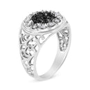 .925 Sterling Silver 1/4 Cttw White and Black Treated Diamond Halo Cluster Ring for Men (I-J Color, I3 Clarity) - Size 10-3