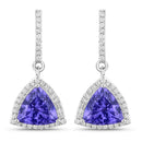 3.86 Carat Genuine Tanzanite and White Diamond 14K White Gold Earrings-1