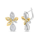 14K White and Yellow Gold 1.00 Cttw Round Pave-Set Diamond Teardrop and Marquise Shape Drop Dangle Earrings (H-I Color, SI1-SI2 Clarity)-4