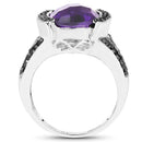 3.24 Carat Genuine Amethyst & Black Diamond .925 Sterling Silver Ring-2