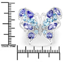 3.60 Carat Genuine Tanzanite and Swiss Blue Topaz .925 Sterling Silver Ring-3