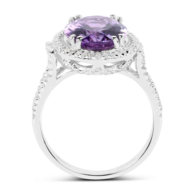 5.55 Carat Genuine Amethyst & White Topaz .925 Sterling Silver Ring - 0