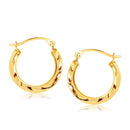 10k Yellow Gold Hoop Earrings in Textured Polished Style (5/8 inch Diameter)-2