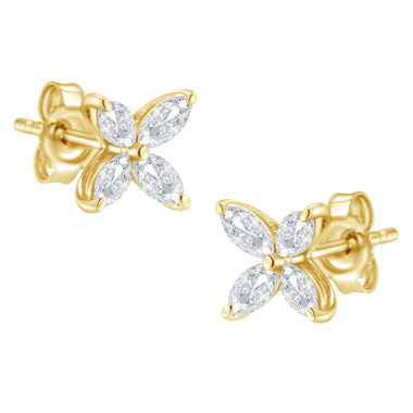 14K White Gold 1/2 Cttw Marquise Diamond 8 Stone Floral Leaf Stud Earrings (H-I Color, SI1-SI2 Clarity) - 0