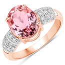 3.11 Carat Genuine Pink Tourmaline and White Diamond 14K Rose Gold Ring-1