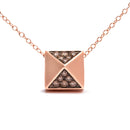14K Rose Gold 1/4 Cttw Brown Diamond Matte Finished Pyramid Pendant Necklace (Brown Color, SI1-SI2 Clarity) - 18" Inches-2