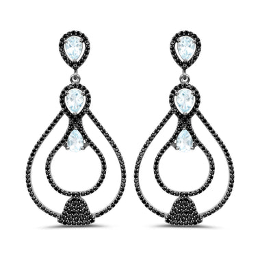 8.81 Carat Genuine Blue Topaz and Black Spinel .925 Sterling Silver Earrings