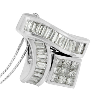 14K White Gold 1 7/8 cttw Princess and Baguette Cut Mixed Geometry Diamond Pendant Necklace (G-H, SI1-SI2)