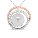 14K Rose and White Gold 3/8 Cttw Pave Diamond and 9mm Round Pearl Spiral Openwork 18" Pendant Necklace- (H-I Color, VS1-VS2 Clarity)-1