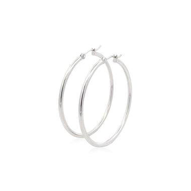 14k White Gold Polished Hoop Earrings (40 mm) - 0